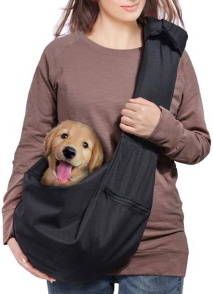 aofook dog cat sling carrier adjustable padded shoulder strap with mesh pocket for outdoor travel