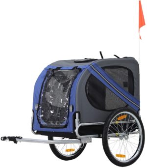 aosom bike trailer cargo cart for dogs and pets with 3 entrances large wheels for off road mesh screen