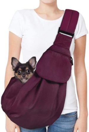 autowt dog padded papoose sling small pet sling carrier hands free carry adjustable shoulder strap reversible tote bag with a pocket safety belt dog cat traveling subway