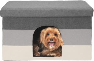 furhaven pet ottoman and footstool living room pet house felt cubby cat cave hideaway and height adjustable kitchen feeder stand for cats and dogs multiple sizes styles and colors