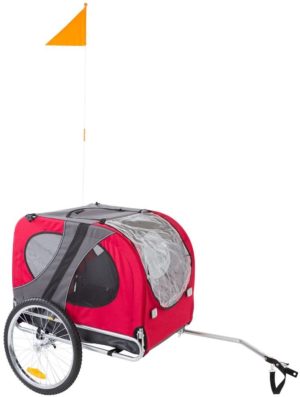 lucky dog red pull behind dog bicycle trailer pet carrier