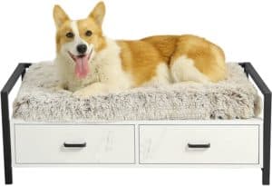 msmask pet dog bed frame with drawer modern dogs wood beds for big dogs cats couch sofa elevated wooden dog furniture easy to clean medium white