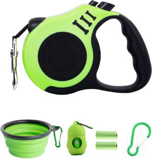 petimp retractable dog leash lightweight portative 16ft leash with folding bowldispenserrubbish bags for small medium dogs