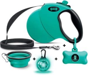 ruff n ruffus 360 tangle free 16 ft retractable dog leash free travel bow free waste bag dispenser 15 bags free led charm reflective tape easy lock anti slip handle